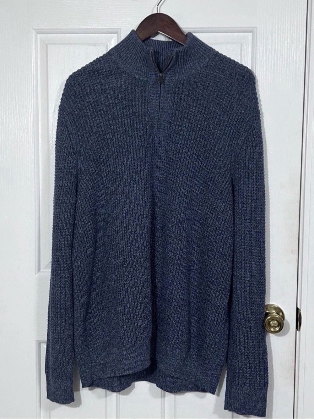 L.L. Bean Mens XL Organic Cotton The Indigo Coast Quarter-Zip Blue Sweater NWT